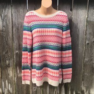 Talbots Fair Isle Striped Tunic Sweater Boatneck Cotton Blend Women's Size M